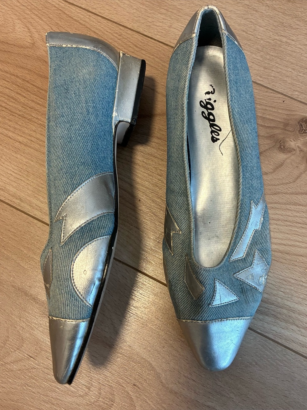 Denim and Silver Pointed Ballet Flats
